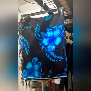 Black/Blue Hawaiian Floral Sarong